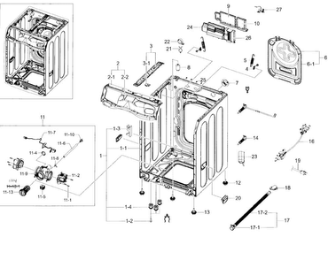 Frame Diagram and Parts List for WF45H6300AG A2-0001 Samsung Washer