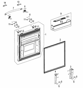Freezer Door Diagram and Parts List for RF268ACBP XAA-0000 Samsung Refrigerator