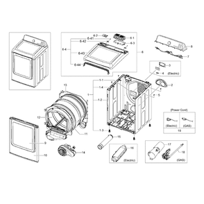 Main Assembly Diagram and Parts List for DV422EWHDWR AA-0000 Samsung Dryer