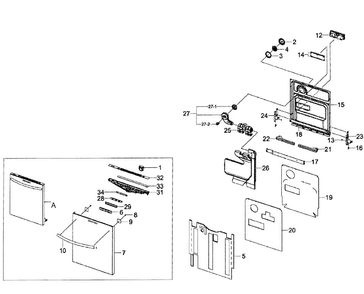 Door Assy Diagram and Parts List for DW80F600UTS AA-0000 Samsung Dishwasher