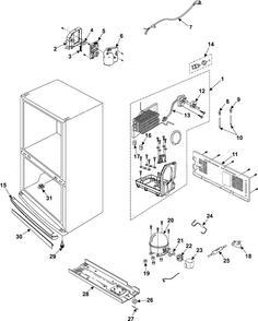 Machine Compartment And Cabinet Back Diagram and Parts List for RB195BSSB XAA Samsung Refrigerator