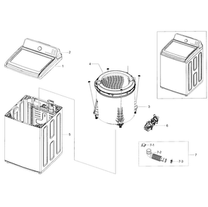 Main Asy Diagram and Parts List for WA48J7700AW A2-0002 Samsung Washer