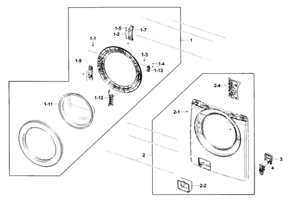 Front Panel Diagram and Parts List for WF231ANW XAA-0001 Samsung Washer