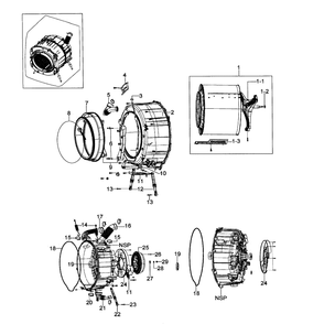 Drum Assembly Diagram and Parts List for WF306LAW XAA-0000 Samsung Washer