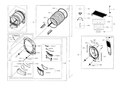 Drum Parts Diagram and Parts List for DV56H9000GP A2-0000 Samsung Dryer
