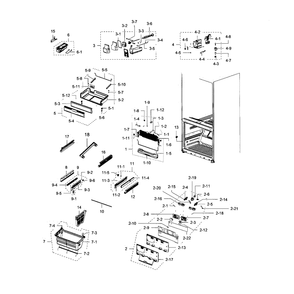 Freezer Diagram and Parts List for RFG237AAWP XAA-05 Samsung Refrigerator