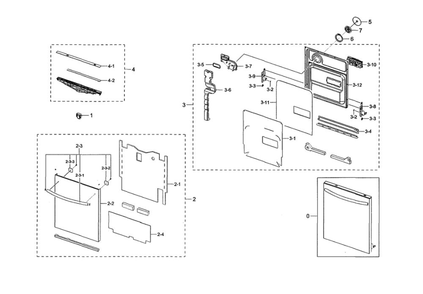 Door Diagram and Parts List for DW80K7050UG AA-02 Samsung Dishwasher