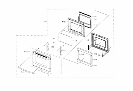 Door Diagram and Parts List for NE594R0ABSR AA-0001 Samsung Range