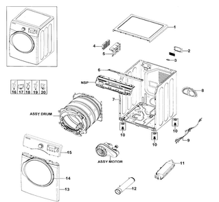 Main Assy Diagram and Parts List for DV330AEB XAA-0000 Samsung Dryer