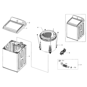 Main Assembly Diagram and Parts List for WA48J7700AW A2-0002 Samsung Washer