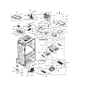 Fridge Diagram and Parts List for RF25HMEDBBC AA-03 Samsung Refrigerator