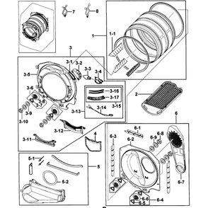 Drum Assembly Diagram and Parts List for DV218AGB XAA-0000 Samsung Dryer