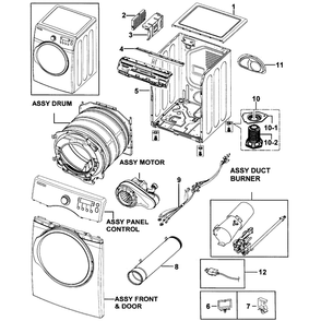 Main Assembly Diagram and Parts List for DV331AGR XAA-0000 Samsung Dryer