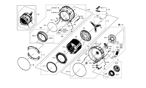 Tub & Drum Diagram and Parts List for WF330ANW XAA-0004 Samsung Washer
