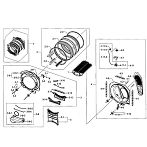 Drum Assembly Diagram and Parts List for DV431AEP XAA-01 Samsung Dryer