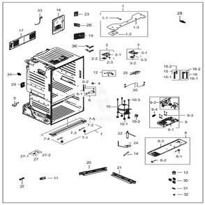 Cabinet Diagram and Parts List for RF28HFEDBSG (AA)(0001) Samsung Refrigerator