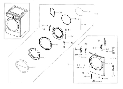 Frame Front & Door Diagram and Parts List for DV56H9100EG A2-0000 Samsung Dryer