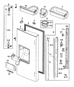 Door Left Diagram and Parts List for RF267HERS XAA-0001 Samsung Refrigerator
