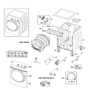Main Assembly Diagram and Parts List for DV511AGW XAA-02 Samsung Dryer