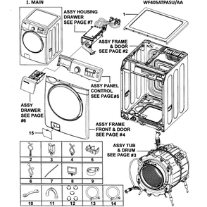 Main Assembly Diagram and Parts List for WF405ATPASU AA-0000 Samsung Washer
