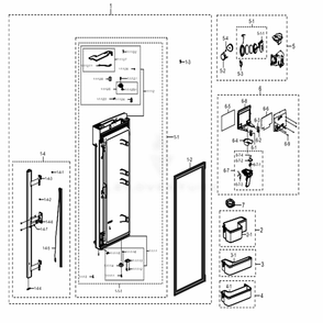 Part Location Diagram of DA97-16589E Samsung Assembly Cap Door-Ref Low Left; Rf9000k,inox