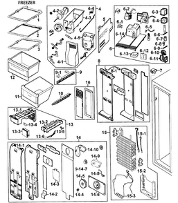 Freezer Diagram and Parts List for RS277ACBP XAA-0000 Samsung Refrigerator