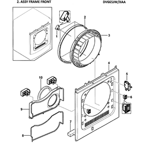 Front Frame Diagram and Parts List for DV665JW XAA-00 Samsung Dryer