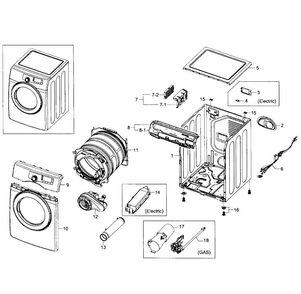 Part Location Diagram of DC97-16909J Samsung Assembly FRAME;SQUALL,DV330A