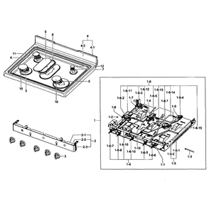 Cooktop Assembly Diagram and Parts List for FX510BGS XAA-01 Samsung Range