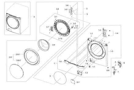 Frame Front & Door Diagram and Parts List for WF435ATGJRA A2-0000 Samsung Washer