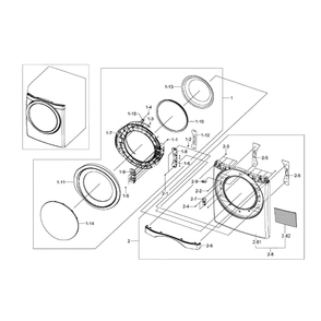Frame Front And Door Diagram and Parts List for DV457EVGSGR AA-0000 Samsung Dryer