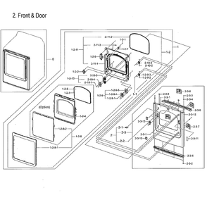 Frame Front And Door Diagram and Parts List for DVG50M7450W A3-0000 Samsung Dryer