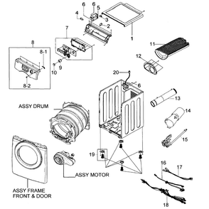 Main Assy Diagram and Parts List for DV206AGS XAA-0000 Samsung Dryer