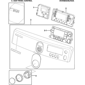 Control Panel Diagram and Parts List for DV448AGW XAA-0002 Samsung Dryer