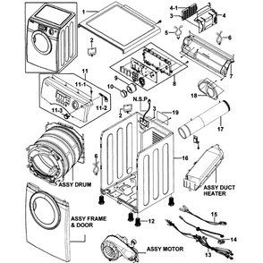 Main Assembly Diagram and Parts List for DV317AEG XAA-00 Samsung Dryer
