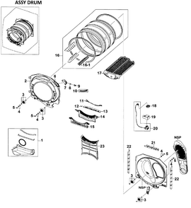 Drum Assy Diagram and Parts List for DV520AEW XAA Samsung Dryer