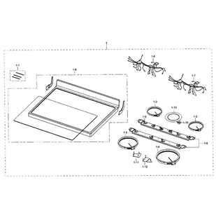 Cook Top Section Diagram and Parts List for NE59J3420SB AA-0002 Samsung Range