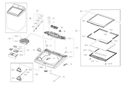 Top Cover Diagram and Parts List for WA456DRHDSU AA-0000 Samsung Washer