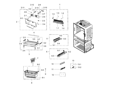 Freezer Diagram and Parts List for RF4287HABP XAA-0004 Samsung Refrigerator