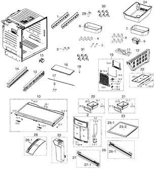 Fridge Diagram and Parts List for RF260BEAESR AA-0001 Samsung Refrigerator