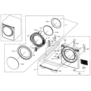 Front / Door Assembly Diagram and Parts List for DV457GVGSWR AA-00 Samsung Dryer