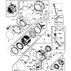 Drum Assembly Diagram and Parts List for WF448AAP XAA-0008 Samsung Washer