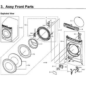 Front Assembly Diagram and Parts List for WV60M9900AV A5-0001 Samsung Washer