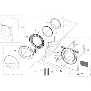 Frame Front And Door Diagram and Parts List for DV50K7500GW A3-01 Samsung Dryer