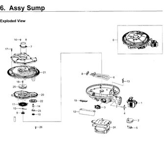 Sump Diagram and Parts List for DW80K5050US AA-0000 Samsung Dishwasher