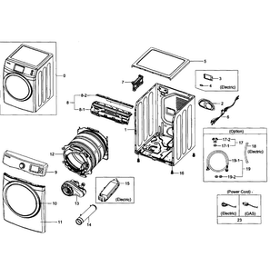 Main Assy Diagram and Parts List for DV435ETGJWR A1-0001 Samsung Dryer