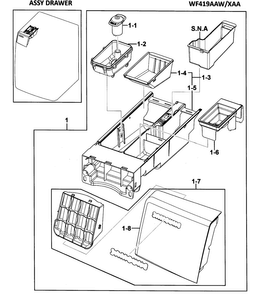 Drawer Assy Diagram and Parts List for WF419AAW XAA-0000 Samsung Washer