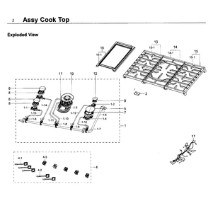 Cooktop Diagram and Parts List for NA36K6550TG AA-0000 Samsung Cooktop