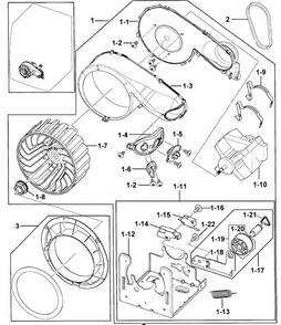 Motor Assy Diagram and Parts List for DV218AEB XAA-0000 Samsung Dryer