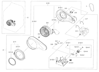 Motor Duct Diagram and Parts List for DV52J8700GP A2-0000 Samsung Dryer